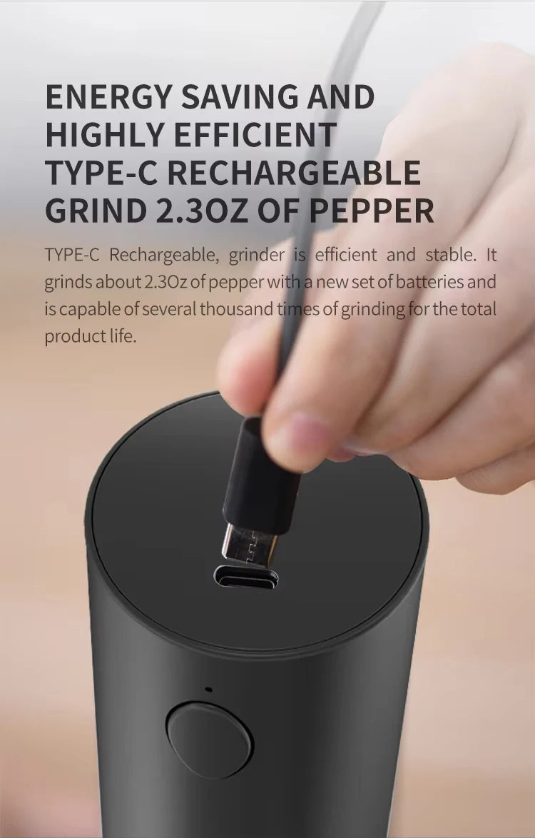 1/2PCS Electric Salt And Pepper Grinder with LED Light Gravity Sensing Adjustable Spice Mills Cordless Automatic Kitchen Gadget - AMULET RING STORE