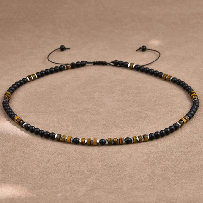 Black Onyx Turquoise Necklace for Men 6mm Natural Stone Beaded Energy Jewelry Adjustable Hand-Knotted Men's Necklace Healing Cry