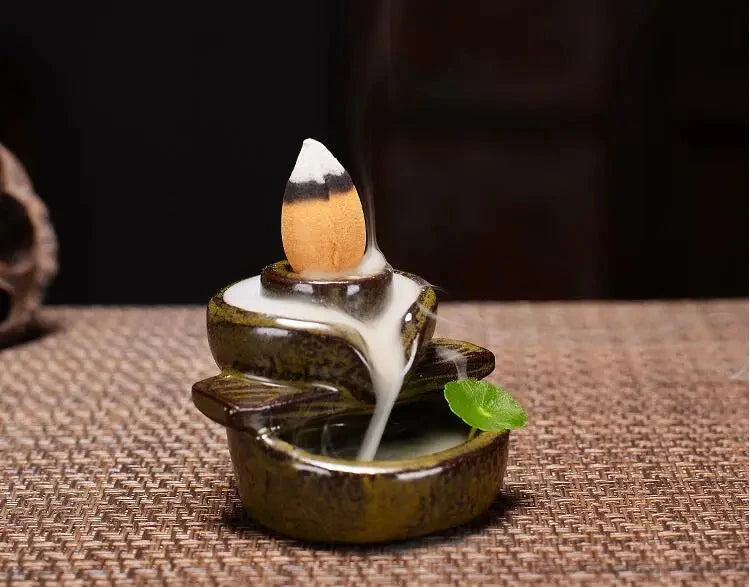 With 30 Incense Waterfall Incense Burner Ceramics Backflow Buddha Censer Backflow Incense Holder Home Office Yoga Teahouse Decor - AMULET RING STORE
