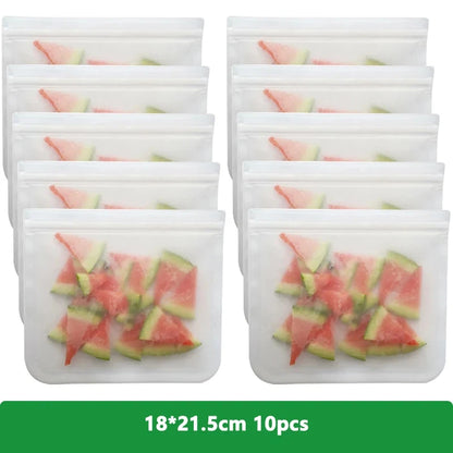 1/5/10 Pcs Reusable Ziplock Silicone Bags Dishwasher Safe Freezer Bag Lunch Bag Sandwich Bags BPA Free for Food Storage Home - AMULET RING STORE