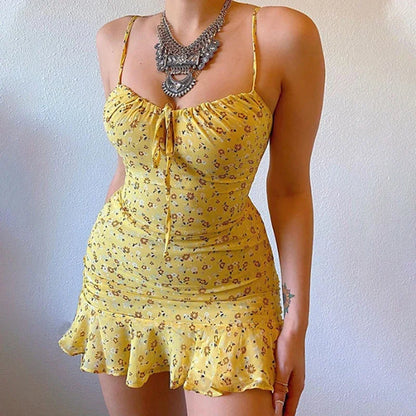 Women's Sexy Casual Home Small Floral Camisole Dress Summer Comfortable Skirt - AMULET RING STORE