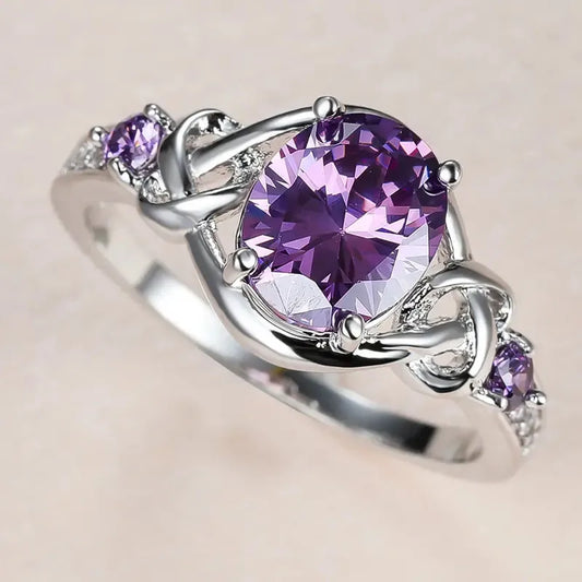 Luxury Purple CZ Engagement & Wedding Ring for Women