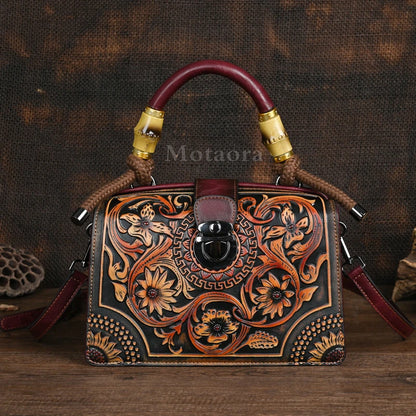 Motaora New Embossed Shoulder Bag For Women's 2025 Vintage Handmade Handbag Female PU Leather Big Capacity Crossbody Bags Purse
