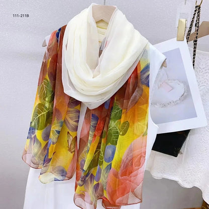 2025 Silk Scarf Women Hijab Pashmina Long Beach Stoles Shawl Wrap Headbands Spring Warm Scarves Bandana Ladies Neckscarf Foulard