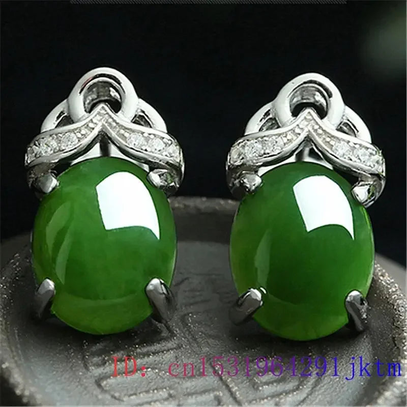 Green Jade Ear studs Zircon 925 Silver Amulet Natural Earring Chalcedony Women Crystal Jewelry Fashion Gifts Gemstone
