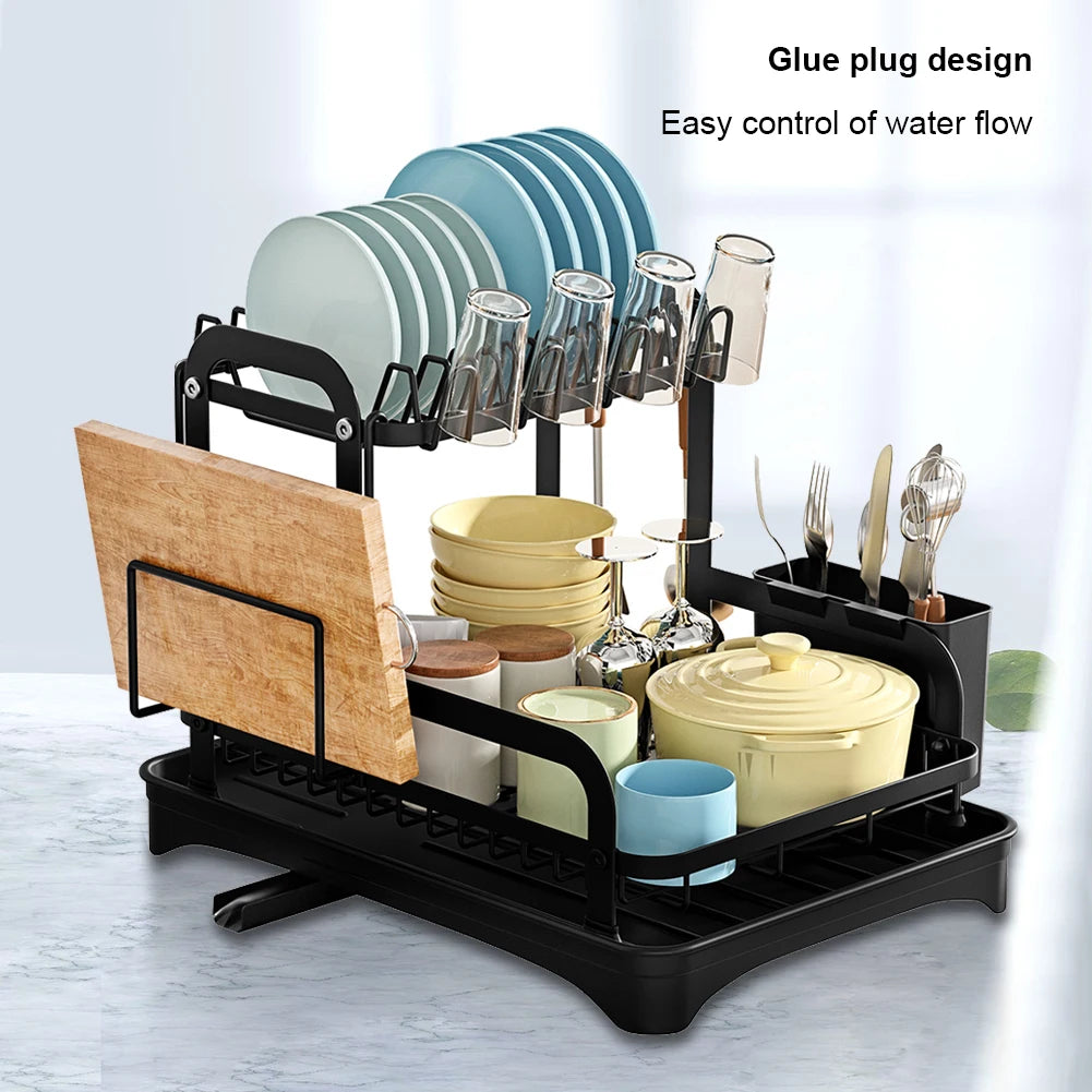 New 360° rotating storage rack double-layer kitchen tableware drying rack with drain tableware storage rack for tableware - AMULET RING STORE