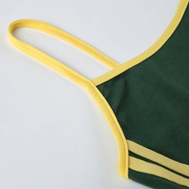 HEYounGIRL Tennis Style Spaghetti Strap Mini Dress Letter Print Contrast Color Sleeveless Women Short Dresses Summer Casual - AMULET RING STORE