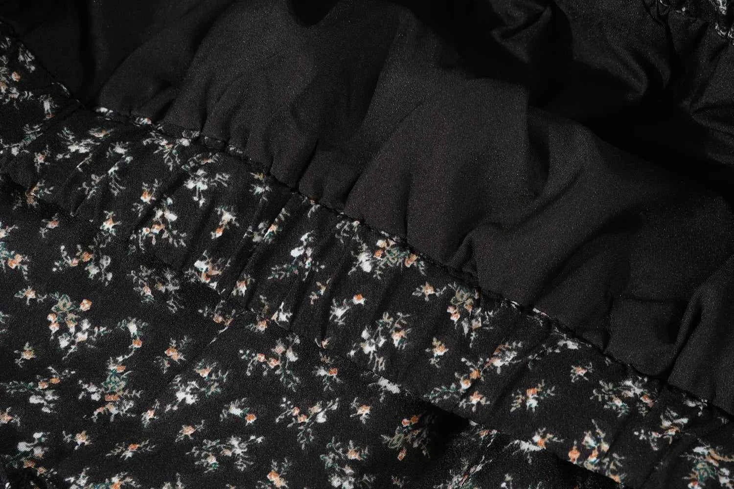 High Waist Vintage Floral Printed Women's Umbrella Skirts 2025 New Spring Autumn Black Casual Loose Straight A-line Skirt Female