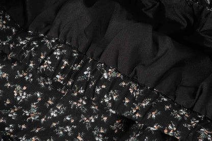 High Waist Vintage Floral Printed Women's Umbrella Skirts 2025 New Spring Autumn Black Casual Loose Straight A-line Skirt Female