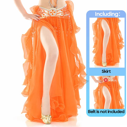 Belly Dance Skirt Chiffon Skirts Double Slit Ear Gauze Skirt High Slit Skirt For Adult Women Performance Practice Clothings - AMULET RING STORE