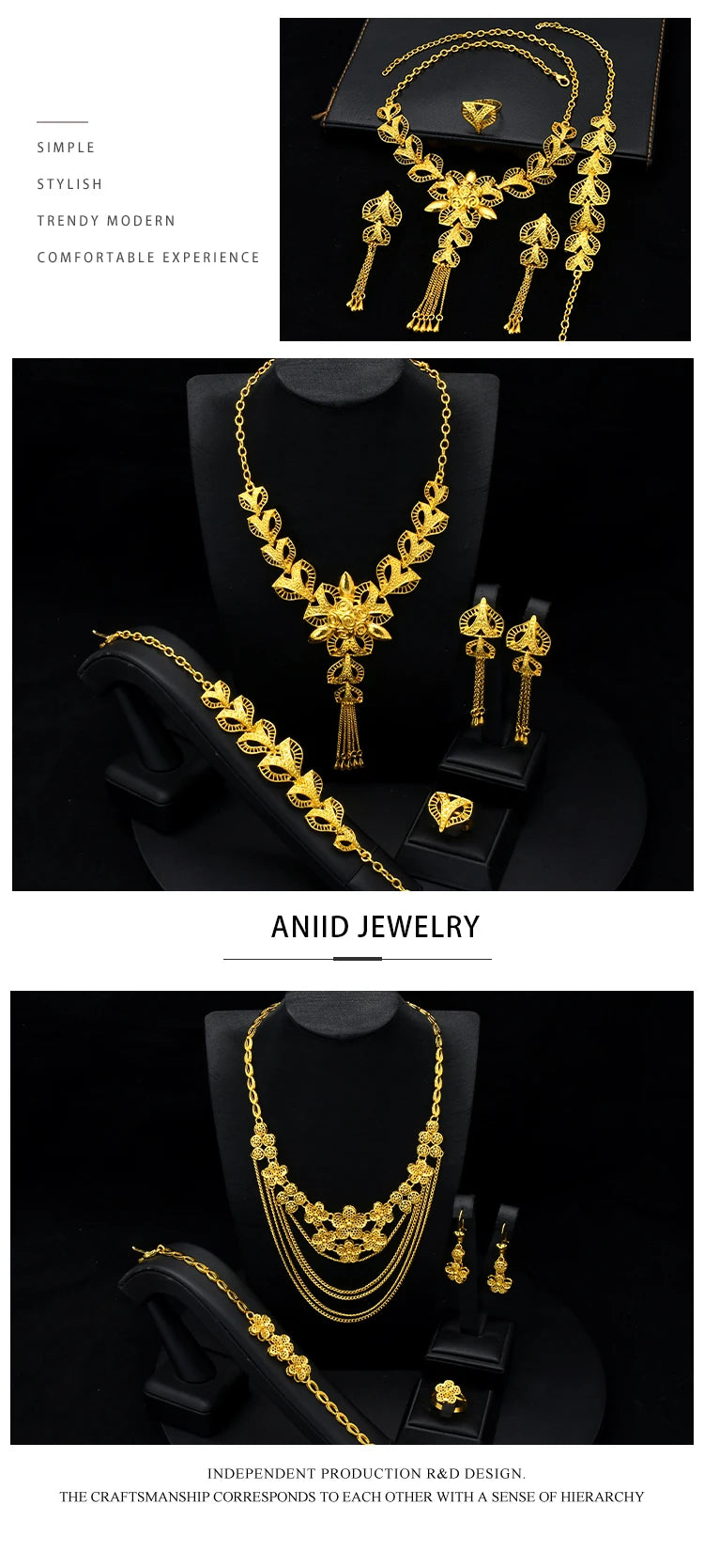ANIID Africa Luxury Charm Necklace Sets With Tassel for Lady Indian Bridal Nigeria 24k Gold Plated Jewelry Set Party Gifts