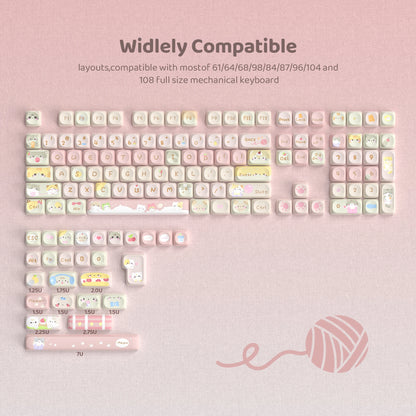 134 Keys Pink Cat  MOA Profile PBT Keycaps Customs Dye Sub Key caps for 61/87/104 Cherry MX Switch Gaming Mechanical Keyboard