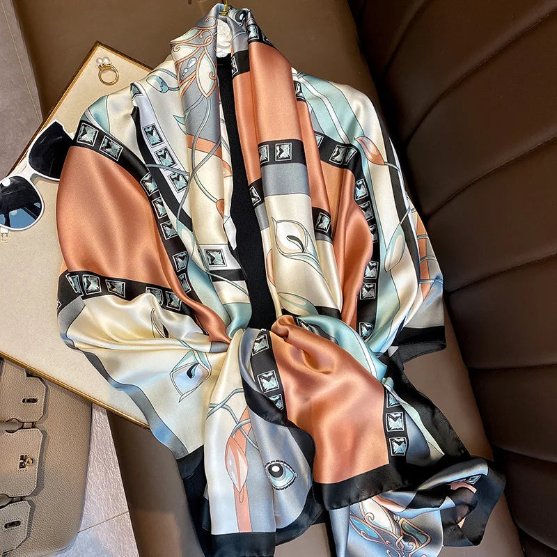 Design Satin Silk Shawl Hijab Scarf Women Fashion Summer Sunscreen Beach Stole Wraps Bufanda Female Headkerchief Echarpe New - AMULET RING STORE