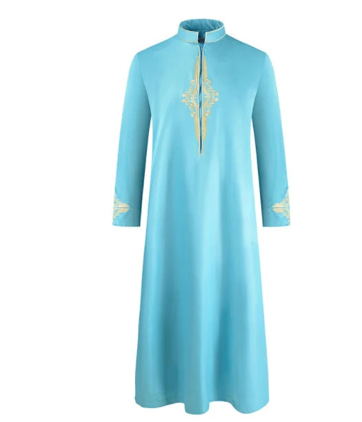 Men's Long Sleeved Dubai Türkiye India Loose Islamic Collar Dress Jubba Thobe Ramadan Muslim Abaya Gown Solid House