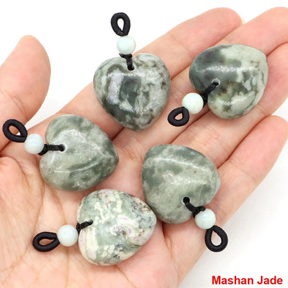 24mm Heart Shape Pendants Natural Stone Healing Crystal Quartz Tiger Eye Energy Gemstones for Jewelry Making DIY Necklace Gifts