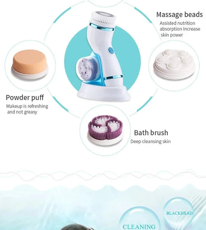 4 in 1 Electric Face Cleansing Brush Waterproof Ultrasonic Facial Massager Pore Washing Cleaner Auto Rotating Blackhead Remover