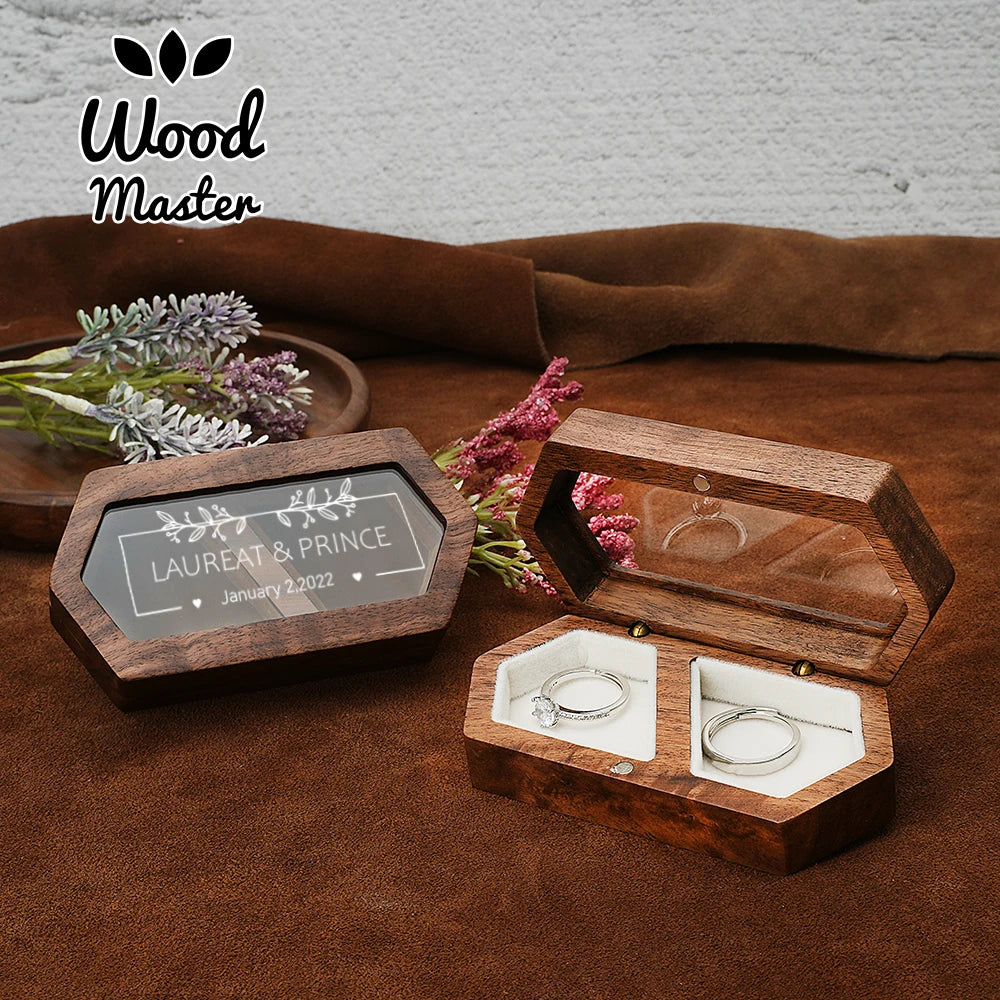 Ring Box Jewelry Storage Engagement Wedding Ceremony Ring Customize Proposal Ring Rustic Wedding Gift for Girl Walnut Wood - AMULET RING STORE