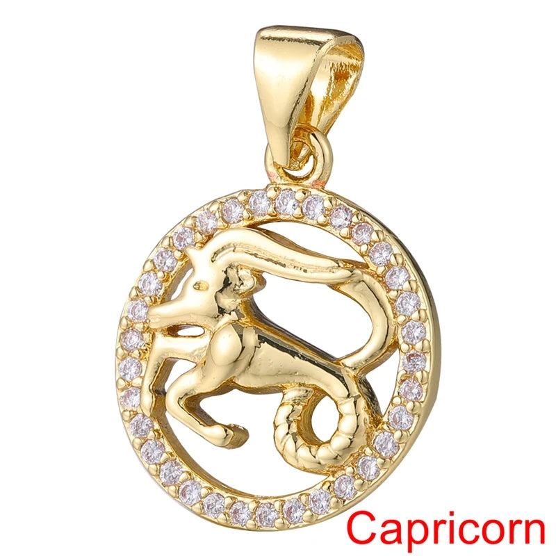 Juya DIY Imitation Pearl Shell 18K Gold Plated 12 Zodiac Charms For Handmade Fashion Birthstone Season Pendants Jewelry Making