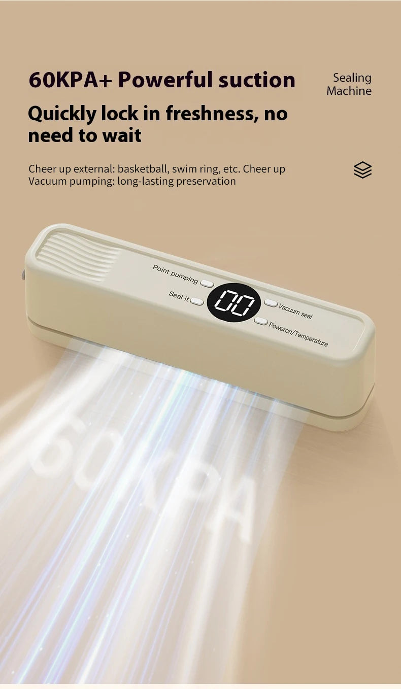 Wireless Vacuum Sealer Machine - 60KPA Powerful Suction, Portable Food Saver with 3 Temperature Levels,External Pumping Function - AMULET RING STORE