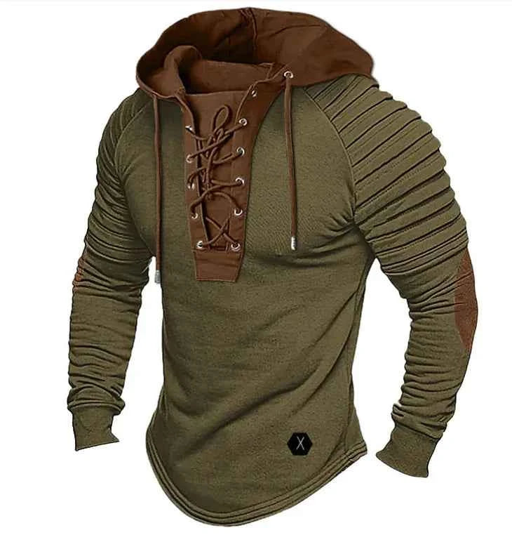 Spring And Autumn New Men's Hoodie Casual Men's Polo Top Fashionable Pleated Hoodie Men's Street Outdoor Long Sleeved Clothing