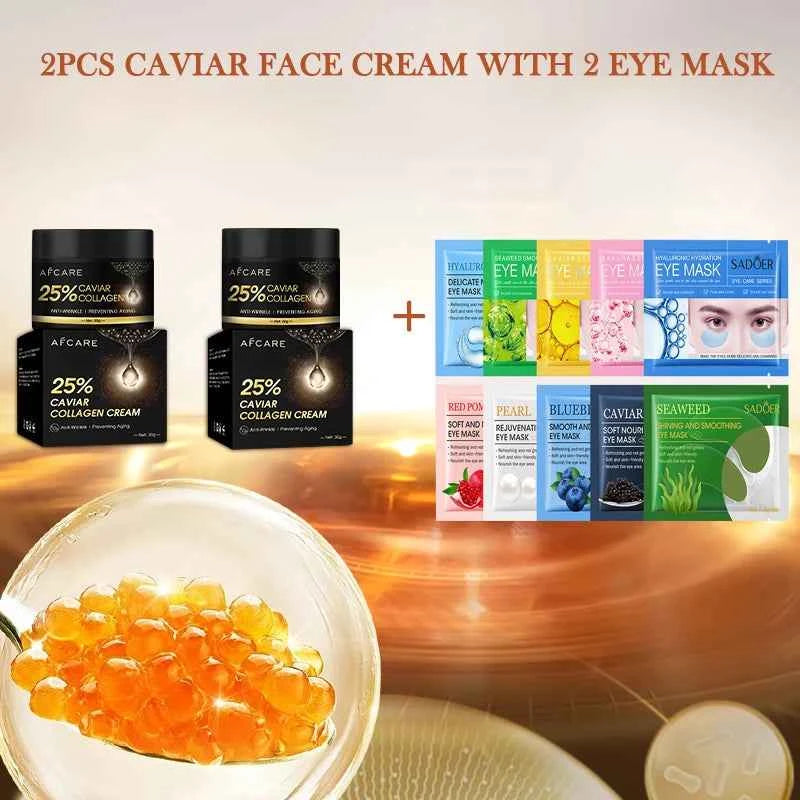 Caviar Collagen Anti Wrinkle Face Cream 30g With Eye Mask Hyaluronic Acid Hydrating Reduce Fine Lines Skincare Products