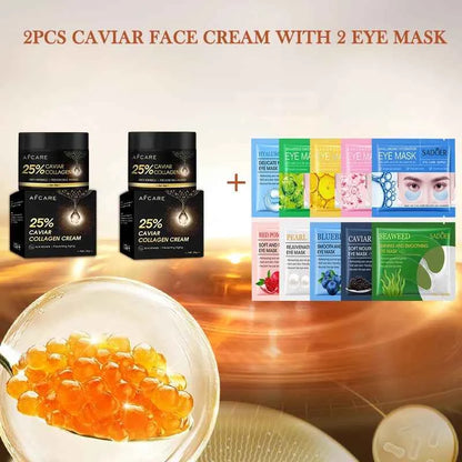 Caviar Collagen Anti Wrinkle Face Cream 30g With Eye Mask Hyaluronic Acid Hydrating Reduce Fine Lines Skincare Products