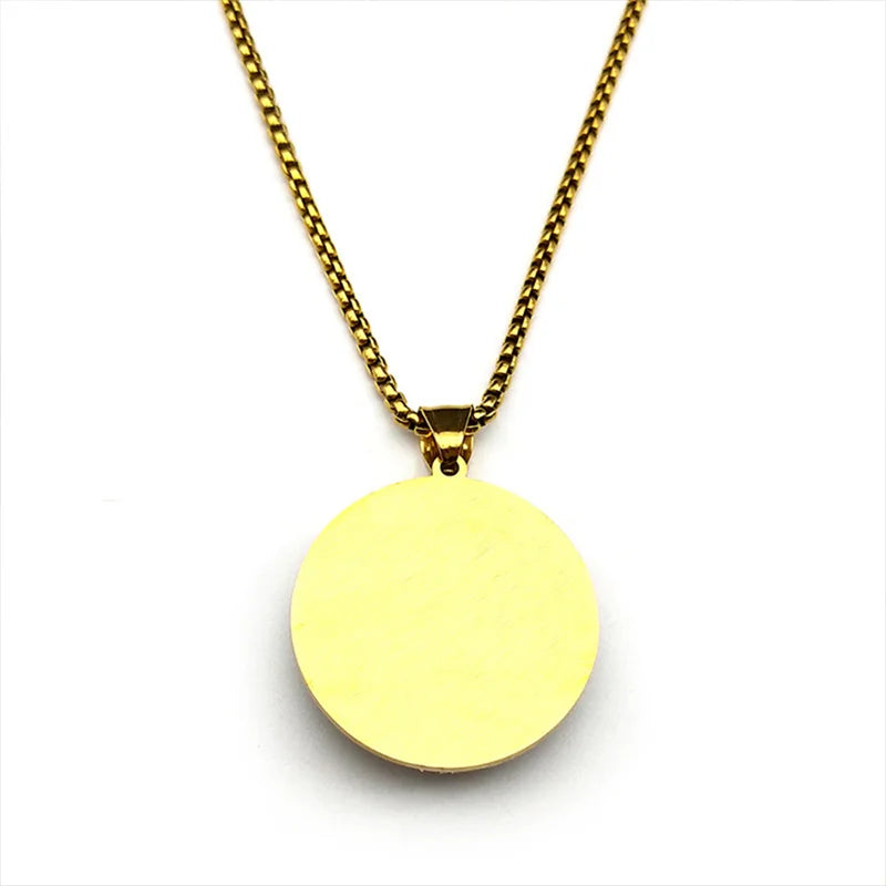 Islamic Arabic Letter Quran Allah God Round Glass Pendant Necklace for Women Men Gold Color Muslim Amulet Chain Jewelry Gift