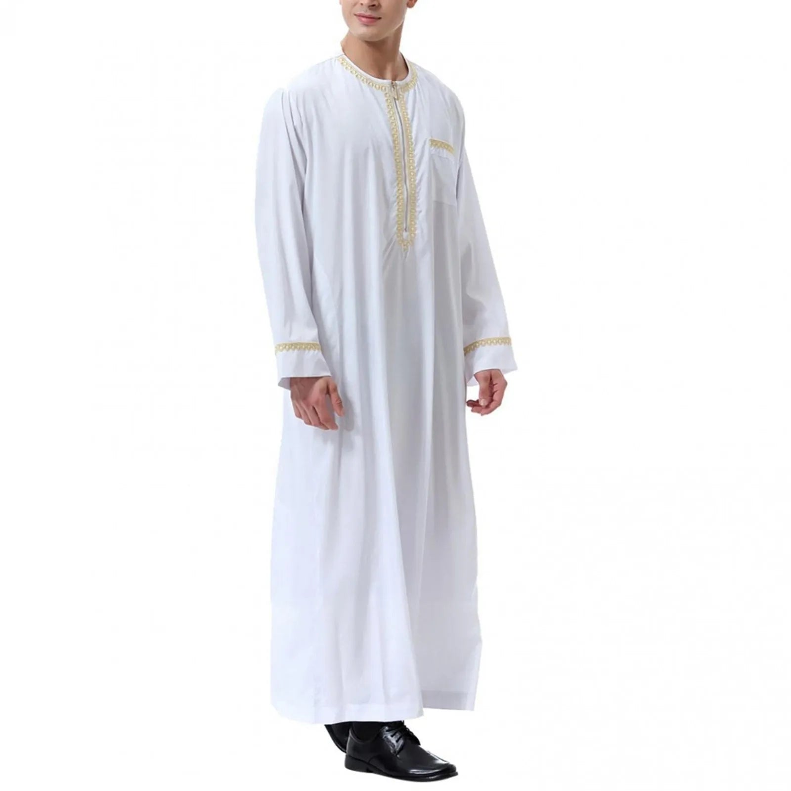 Traditional Muslim Clothing Men's Muslim Shirt robe embroidery Islamic Royalty Dubai Robe O-Neck Long Sleeve Retro Loose Abaya - AMULET RING STORE