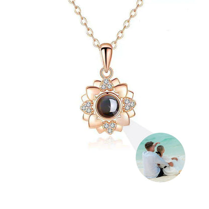 Custom Photo Necklace Personalized Picture Projection Necklace Rose Flower Projective Pendant Necklace Memorial Gifts For Women