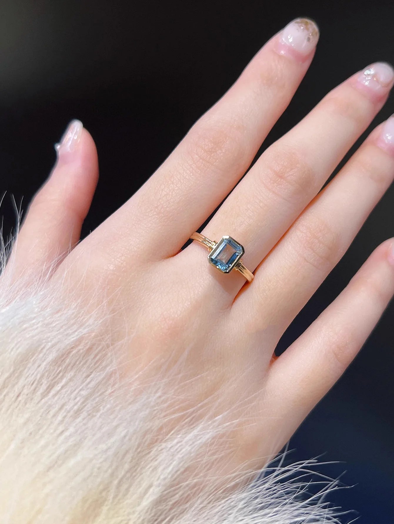 Refined S925 Sterling Silver Gold Plated Casual Aquamarine Ring For Women Rectangular Material Easiest For Match