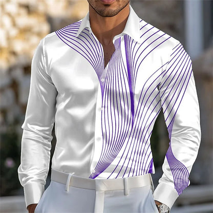 Men's Abstract Liquid Art Satin Shirt Fashion Casual Vacation Summer Spring Autumn Lapel Long Sleeve Shirt Pink Blue Gold Green