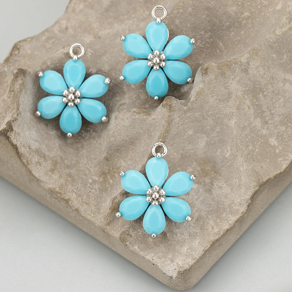 GUFEATHER,6pcs/lot,MC78,jewelry accessories,18k gold plated,nickel free,copper,zircon,hand made,flower shape,charms,diy pendants - AMULET RING STORE