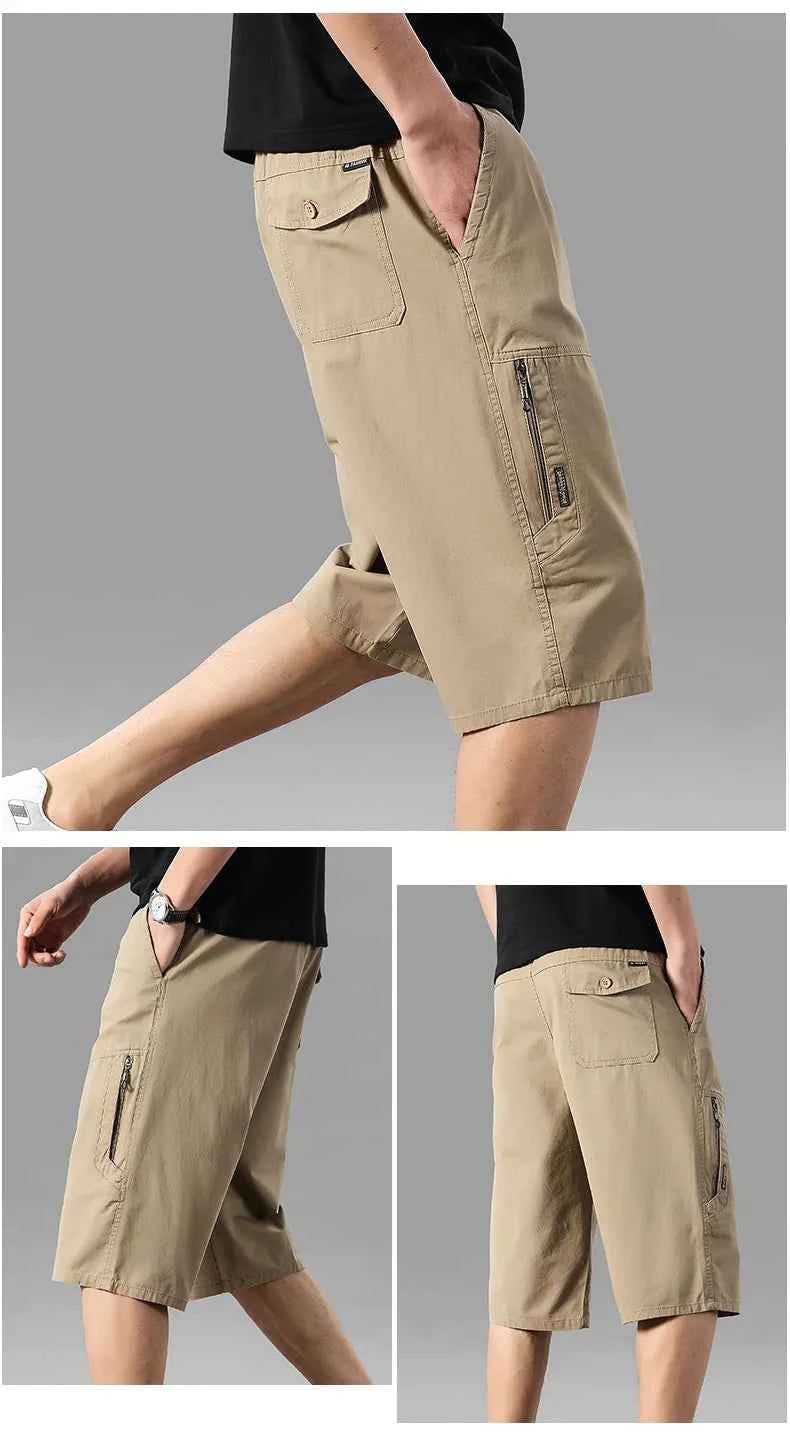 Classic Cargo Shorts Men Zipper Pocket Casual Knee Shorts Loose Straight Cotton Work Shorts Man Clothes