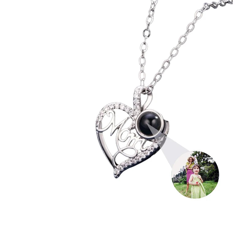 Custom Photo Necklace Personalized Picture Projection Necklace Rose Flower Projective Pendant Necklace Memorial Gifts For Women