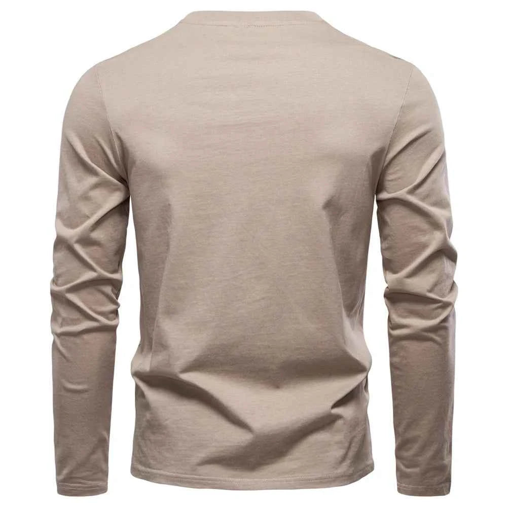 AIOPESON High Quality Men's long sleeve t-shirt Fashion pure cotton henley collar long t shirt man polera manga larga hombre