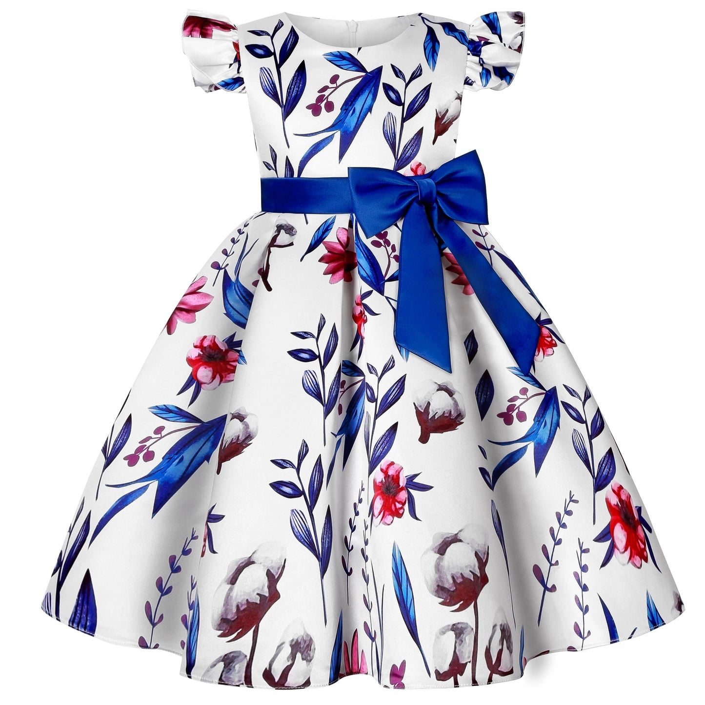 Foreign trade hot new small flying sleeve girl dress dress bow print dress princess birthday party clothing