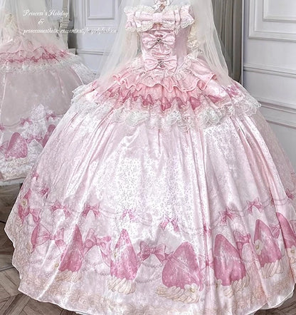 Sweet Princess Style Birthday Anniversary Wedding Dress New Lolita Cute Bow Sexy Strapless Girl Temperament Puffy Lace Dresses