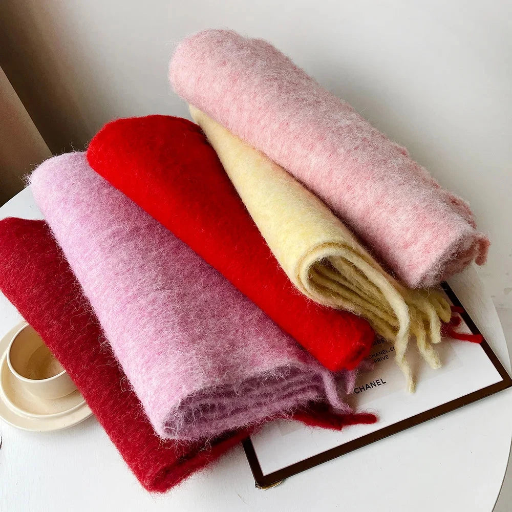 Korean Version Stylish Solid Scarf Women Men Autumn Winter Wool Blend Soft Pulled Mufller Female Male Versatile Pink Shawl Girl