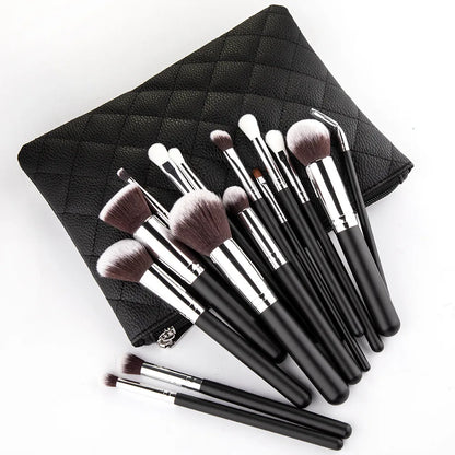 New Cangzhou15Pink Plaid Makeup Brush Set Rose Gold Wooden Handle Makeup Tools - AMULET RING STORE