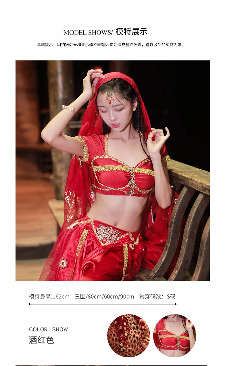 2025 summer new Indian traditional clothing Indian dance costumes improved saree women sexy Indian sequins belly dance dress a6