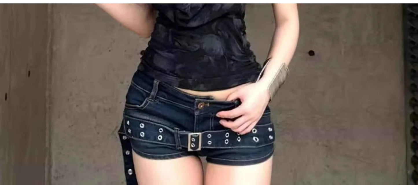 Summer Women Japanese Low Rise Cargo Jean Shorts Y2K 2000s Denim Hot Pants Harajuku Grunge Punk Skinny Gyaru Coquette Kpop Sexy
