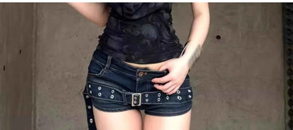 Summer Women Japanese Low Rise Cargo Jean Shorts Y2K 2000s Denim Hot Pants Harajuku Grunge Punk Skinny Gyaru Coquette Kpop Sexy