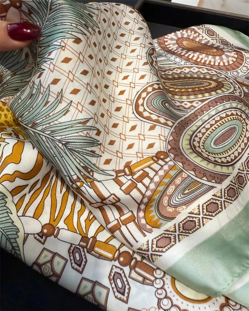 Luxury Fashion Print Square Scarf Women Soft Satin Scarves Bandana Hijab Neckerchief Shawl Kerchief Hair Band Foulard Lady - AMULET RING STORE