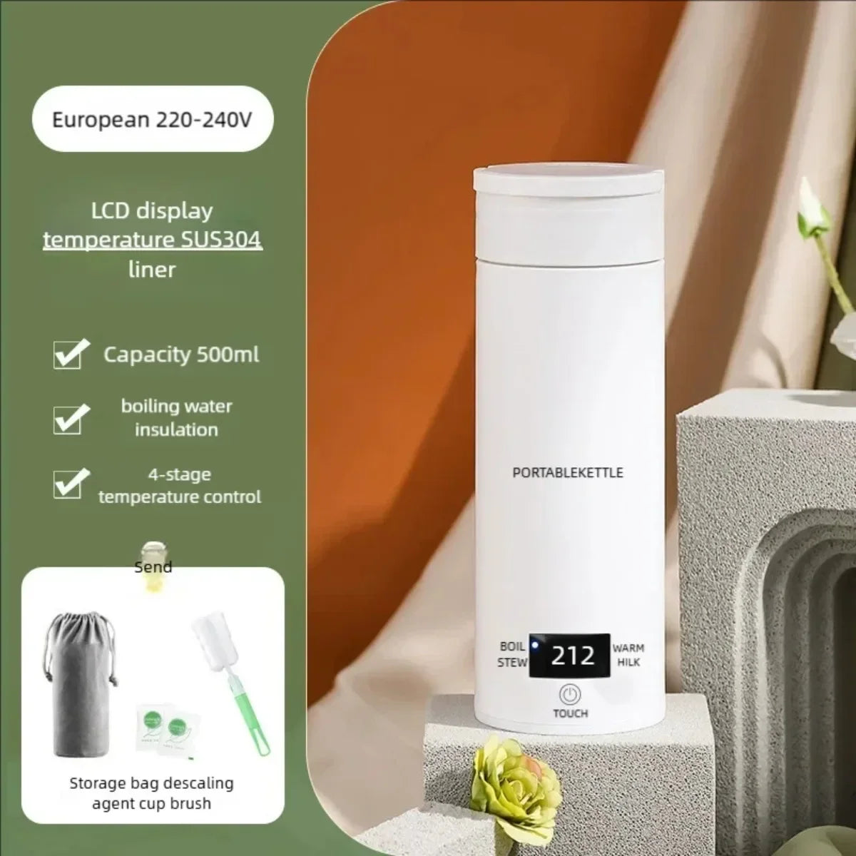 Portable Electric Kettles Tea Coffee Kettle Mini Travel Boil Water Stewable Keep Warm Appliances Thermo Anti-Scald Bottle - AMULET RING STORE