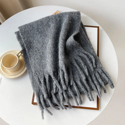 Korean Version Stylish Solid Scarf Women Men Autumn Winter Wool Blend Soft Pulled Mufller Female Male Versatile Pink Shawl Girl