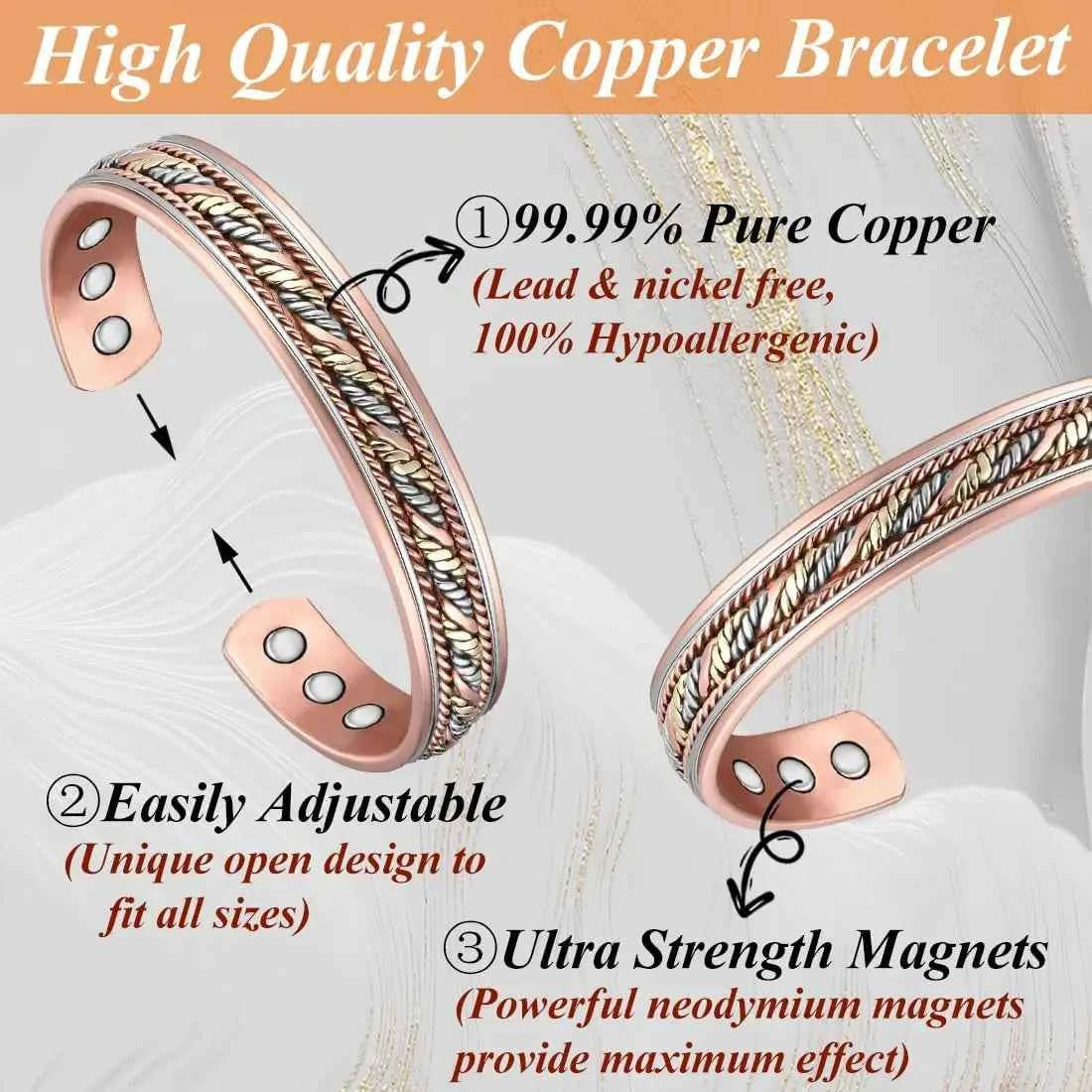 ARADOO Copper Bracelets for Women 99% Pure Copper Handwoven Bracelet Cuff Bangle