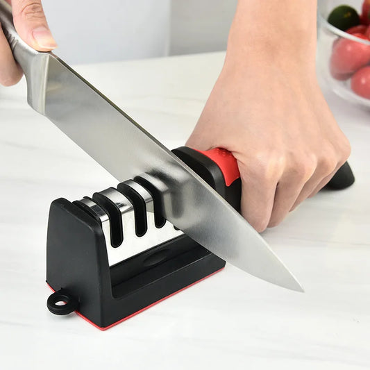 Kitchen 4Segment Knife Sharpener Household Multi-Functional Hand-Held Three-Purpose Black Sharpening Stone - AMULET RING STORE