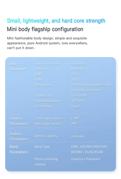 SOYES XS16/XS15 Mini Android Smartphone 3G/4G Network 2GB RAM 16GB ROM 3" Display 5MP Camera Dual SIM With Play Store WhatsAPP - AMULET RING STORE