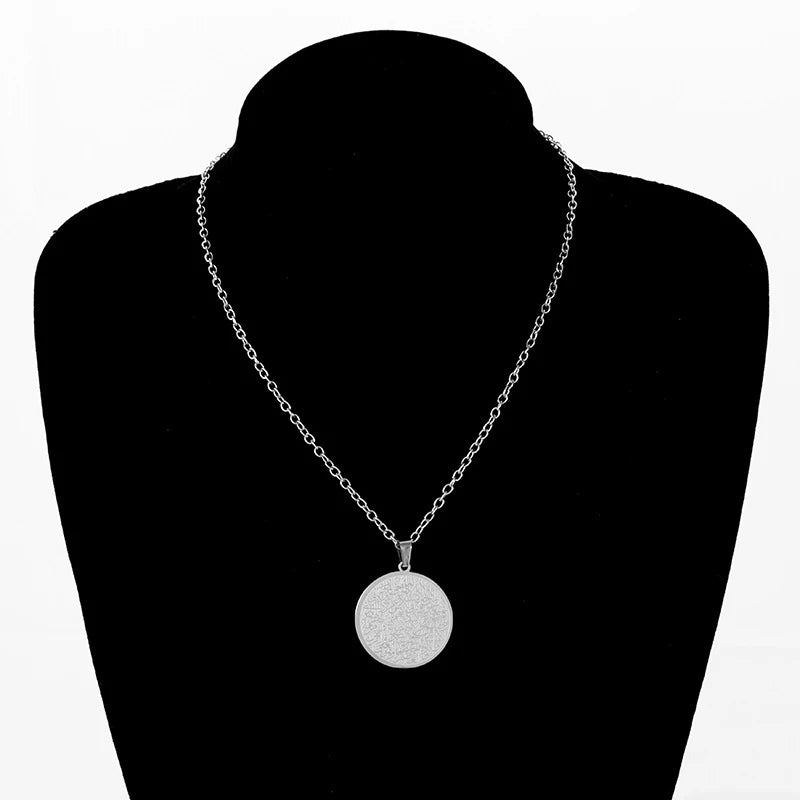 Stainless Steel Allah Ayatul Kursi Necklace Islamic Muslim Arabic Calligraphy Necklaces Quran Jewelry
