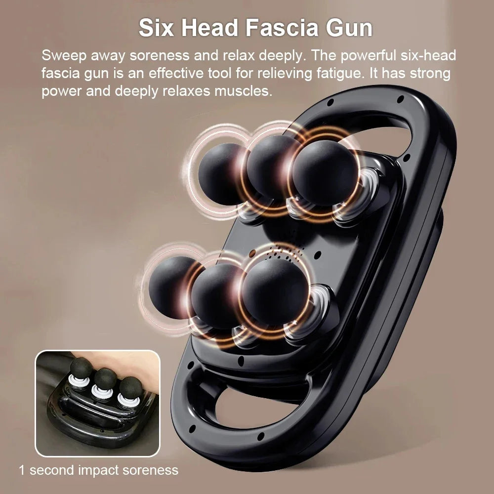Fascia Gun Six Heads Massage Gun Deep Tissue Muscle Relaxation Body Neck Pain Relief Cervical Spine Massager